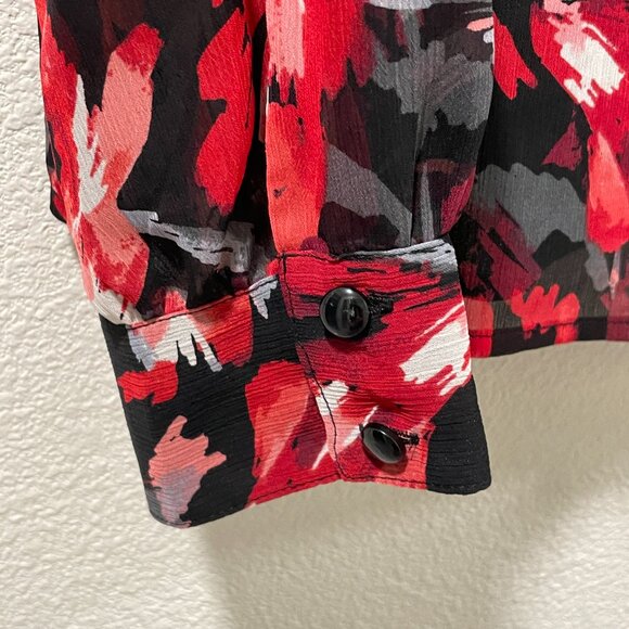 NWT JM COLLECTIONS "Savoir Faire" Ruffle Front Blouse Red/Black Floral Women 16 - Picture 4 of 11